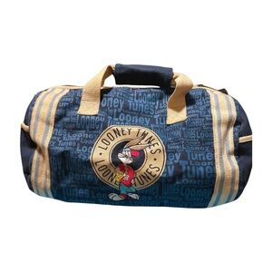 Blue and Tan Vintage Style Duffel Bag with Denim Accents